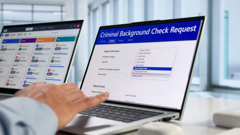 Job Applicant Conducts Online Background Check For Criminal Record Report.